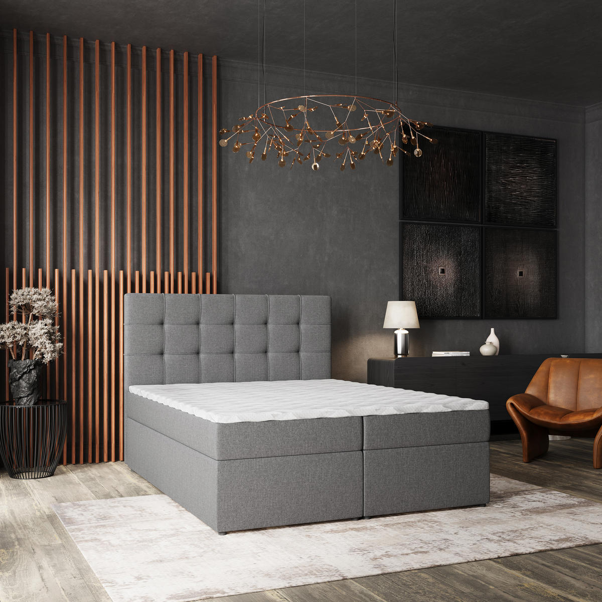 BOXBETT PALMA 160x200 cm mit Matratze und Topper - Hellgrau - Hellgrau, Holz (160/200cm) - MASSENO