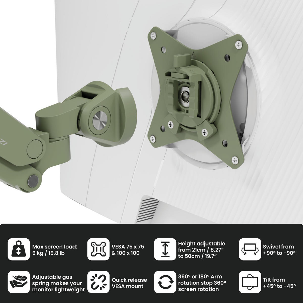 MONITORARM Alzare Neo Duo Waldgrün - Waldgrün, Metall (51/99/50cm) - Arozzi