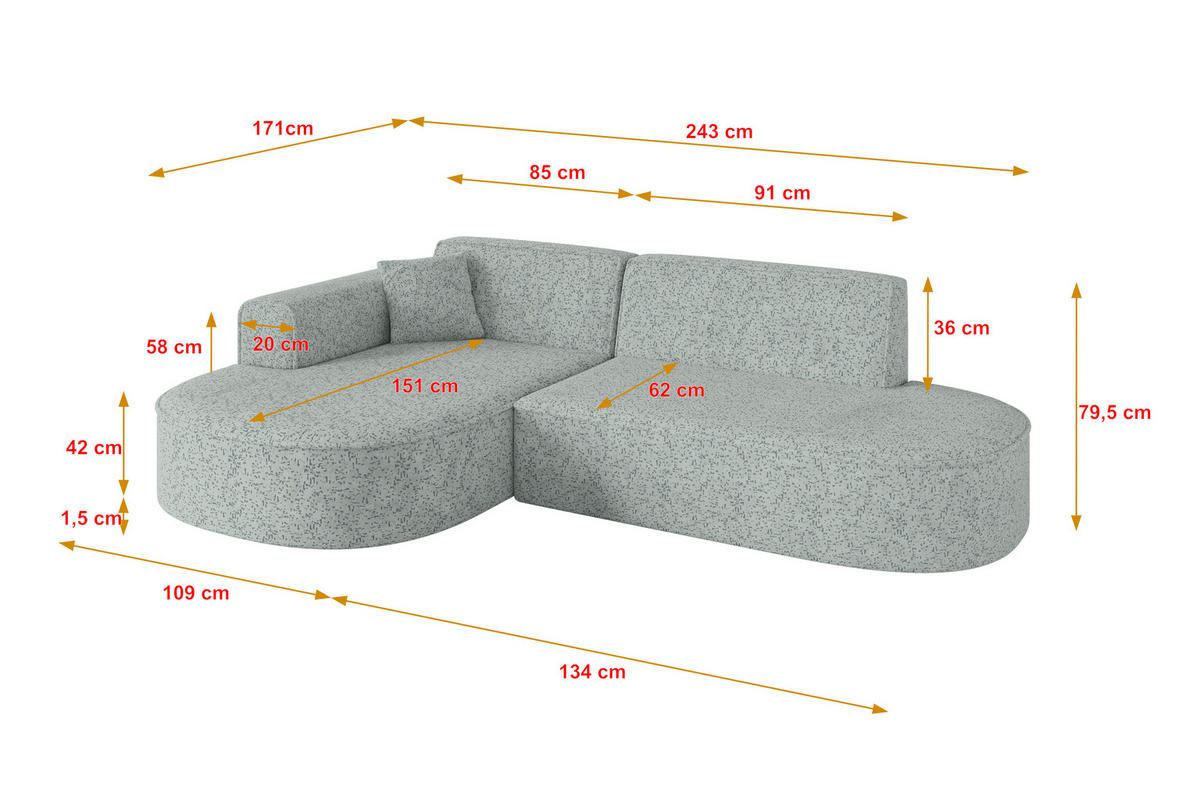 ROHOVÁ SEDAČKA s otomanem vlevo MARI-L1 – 243 x 171 x 79 cm, zelená látka - divoký dub/černá, kompozitní dřevo/textil (243/171cm) - ALTDECOR