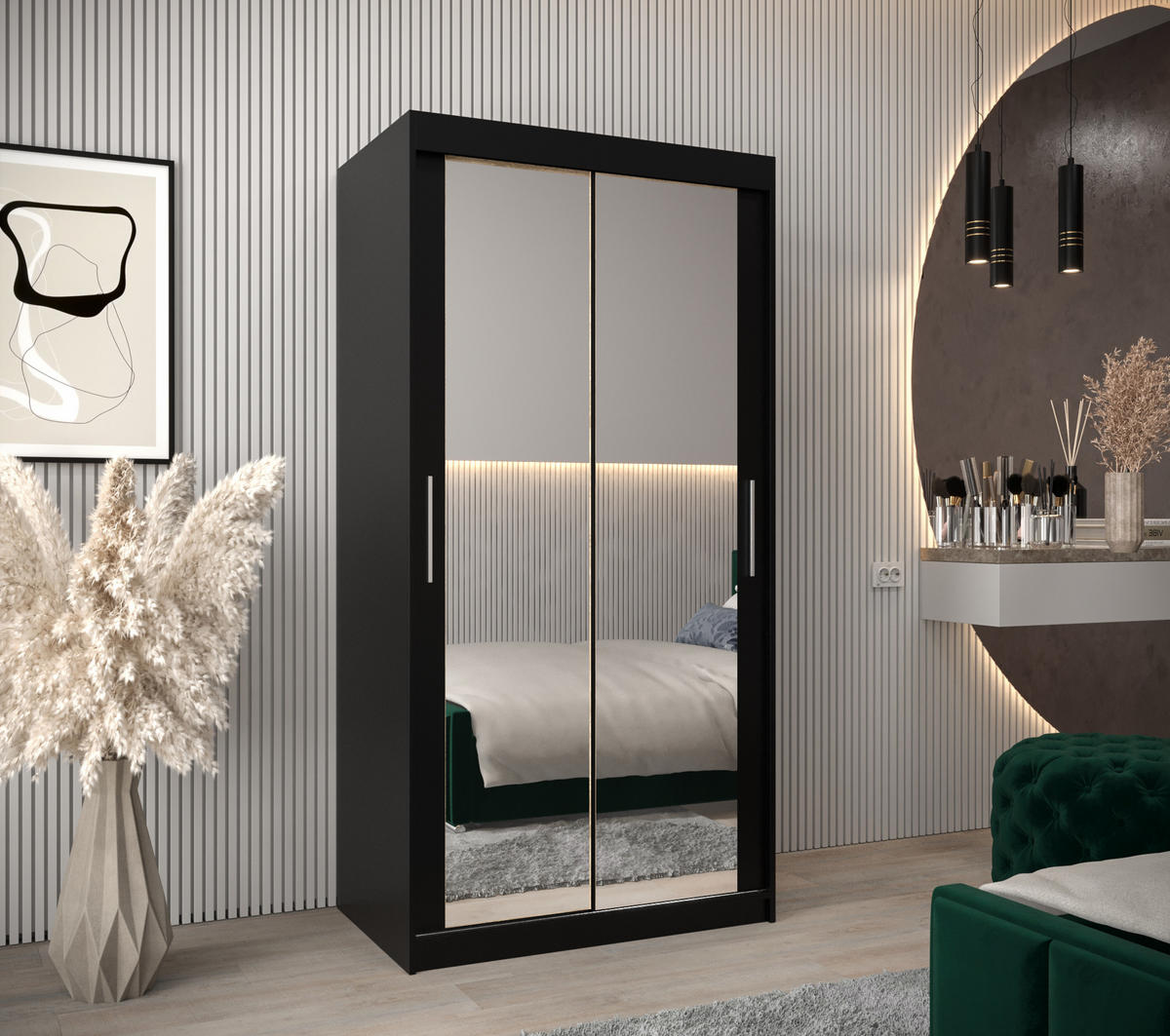 SCHWEBETÜRENSCHRANK 200/100/62 2-türig - Silberfarben/Schwarz, Holz/Kunststoff (100/200/62cm) - MÖBEL KRYSPOL