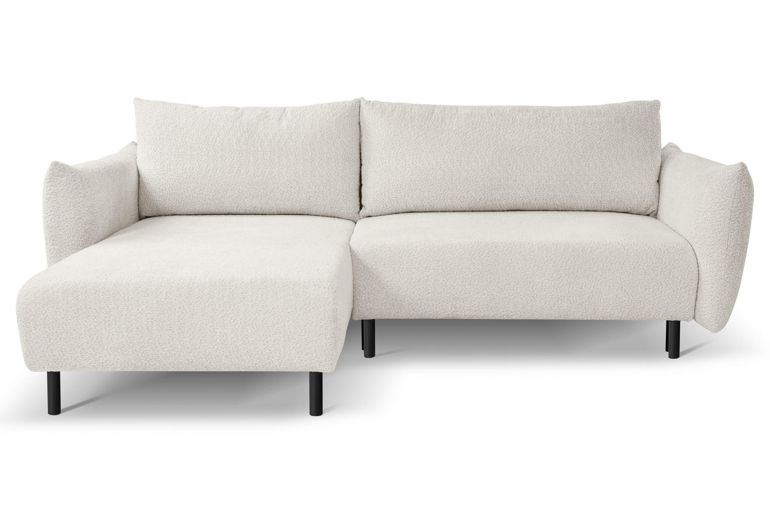 ECKSOFA UNO Creme Plüsch-Stoff mit Schlaffunktion - Creme, Holz (257/171cm) - MASSENO