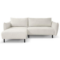 ECKSOFA UNO Creme Plüsch-Stoff mit Schlaffunktion - Creme, Holz (257/171cm) - MASSENO
