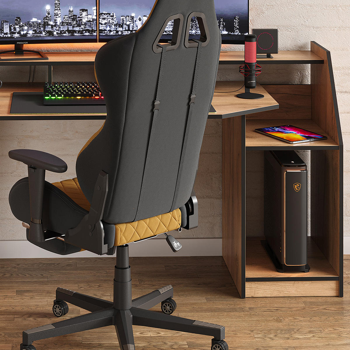 GAMING-TISCH Joel Goldkraft Eiche 179.8 x 65.5 cm mit 1 Schublade und 1 Tür - Honigeiche, Holzwerkstoff (65.5/179.8/90.6cm) - Vicco