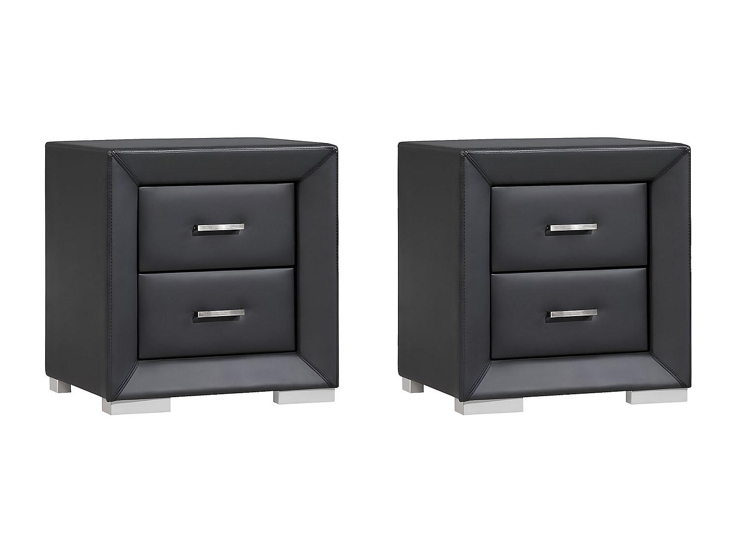 2ER-SET Nachttische mit 2 Schubladen - Kunstleder - Schwarz - CAPITOLE - Schwarz, Leder (51.5/54.5/43cm) - Vente-Unique