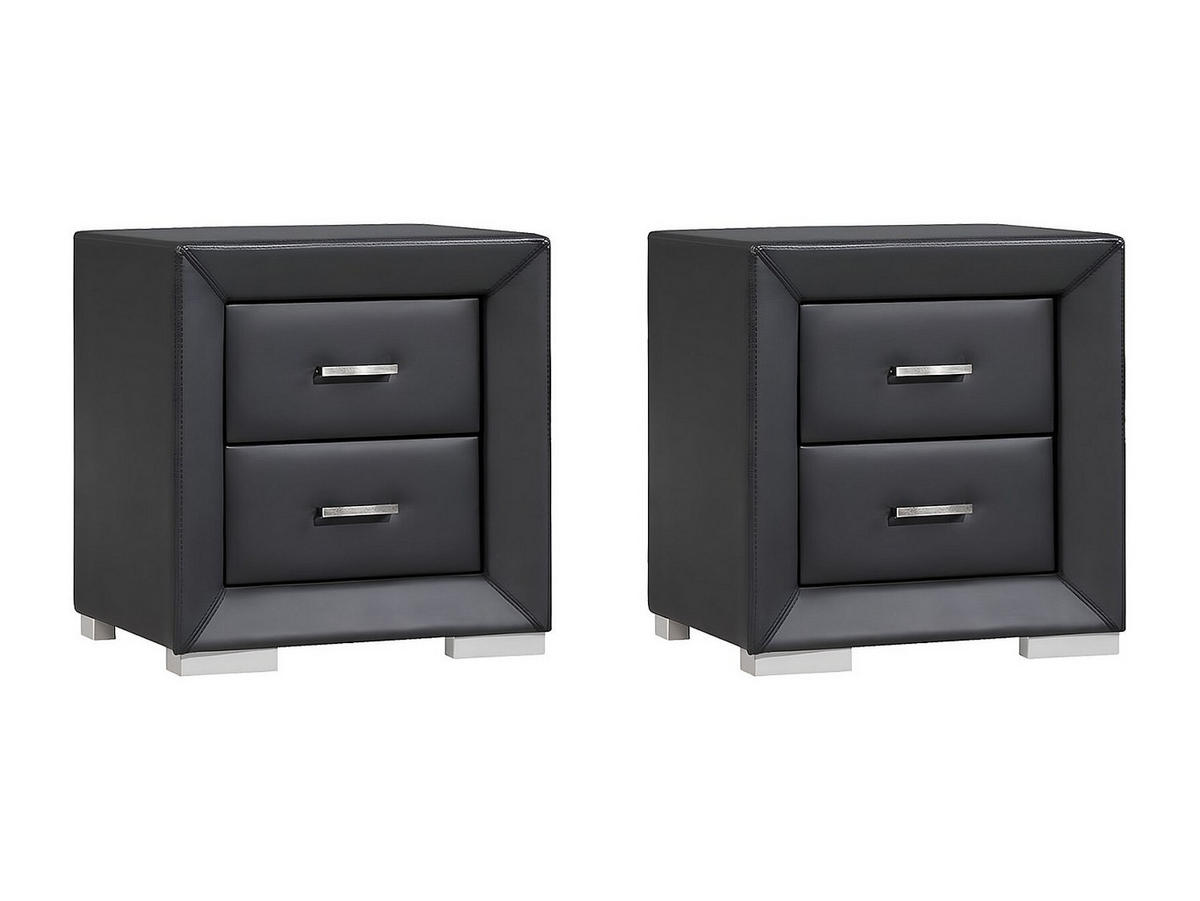 2ER-SET Nachttische mit 2 Schubladen - Kunstleder - Schwarz - CAPITOLE - Schwarz, Leder (51.5/54.5/43cm) - Vente-Unique