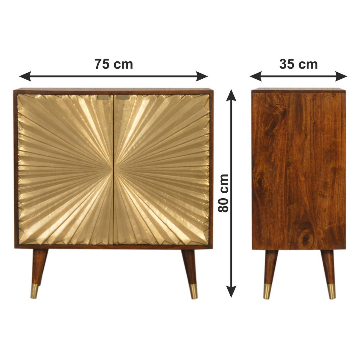 KOMMODE goldfarben, Kastanienholz-Finish - Messingfarben/Braun, Holz/Metall (75/80/35cm) - Artisan Furniture