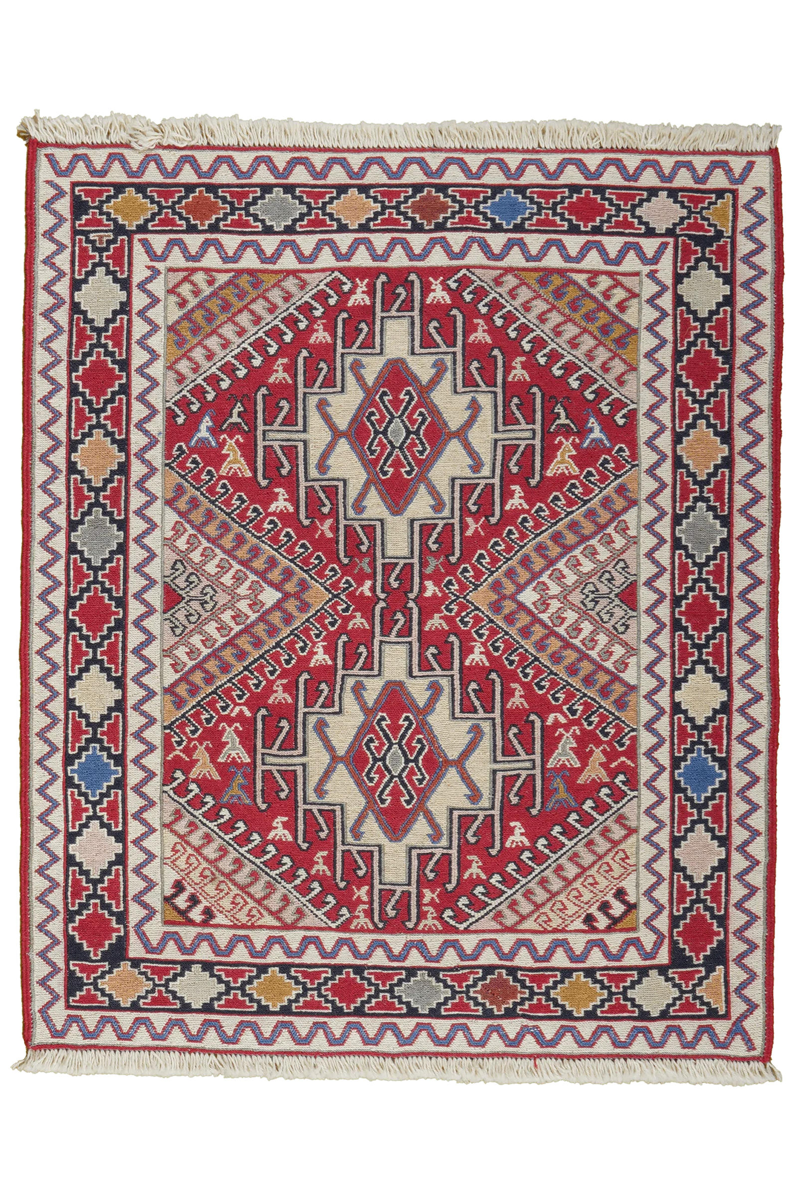 HANDWEBTEPPICH Sumak Shahsavan Beige 96/80 cm Schurwolle - Beige, Textil (80/96cm) - Looma
