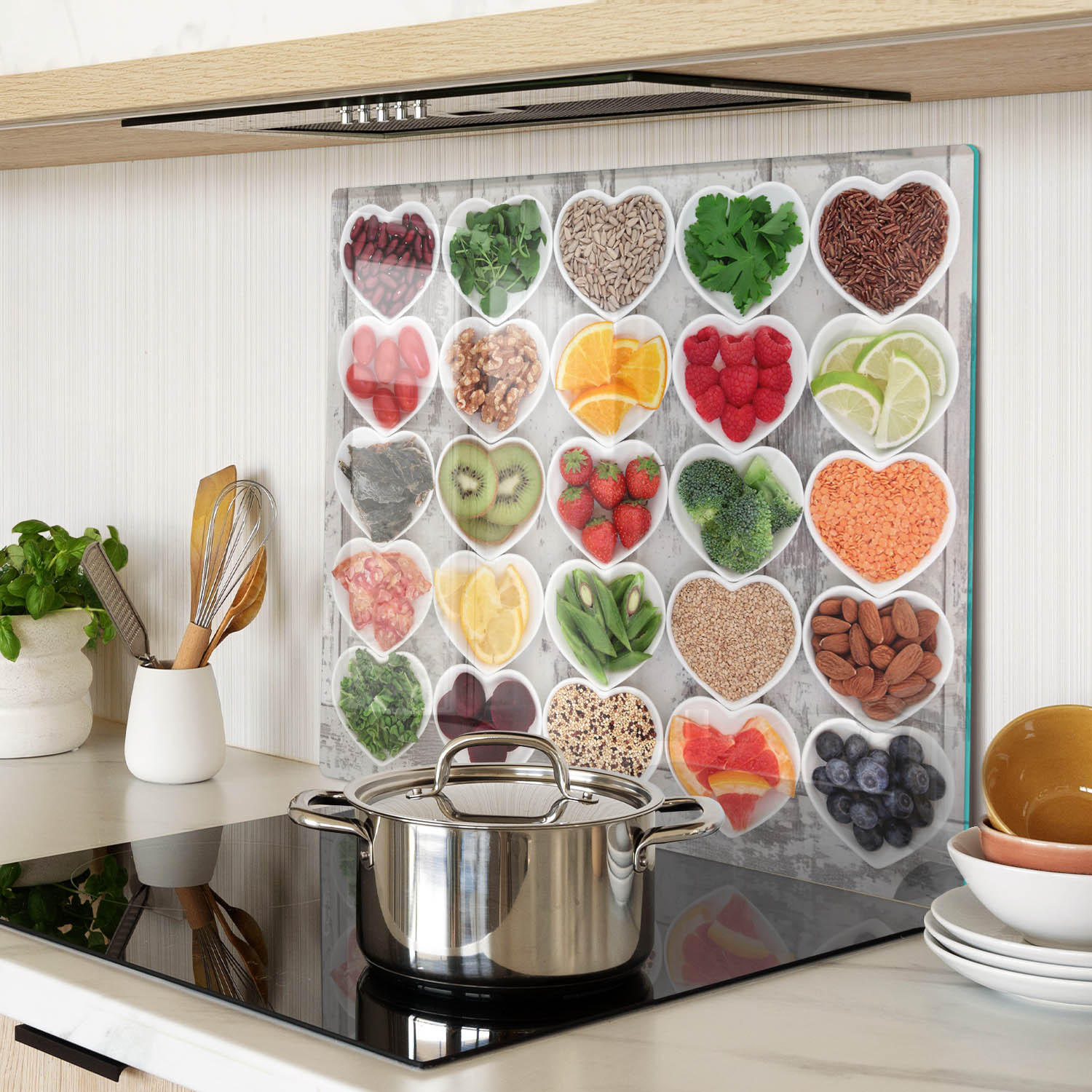 GLASPLATTE 60x52 cm Gesundes Essen - Multicolor, Glas (60/0.4/52cm) - TULUP