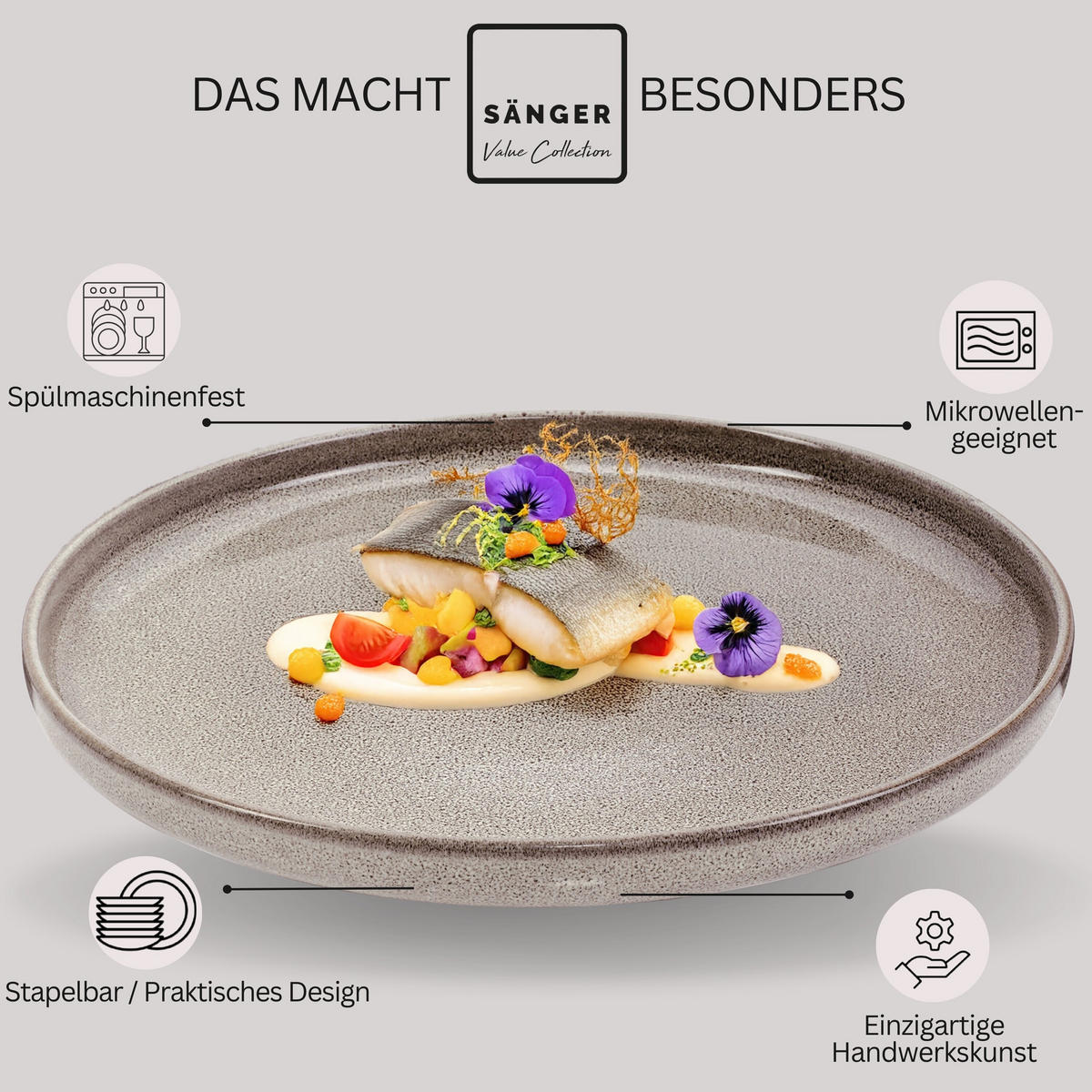 SPEISETELLER SET KAIRO CLAY - 6 teilig aus Steingut - Grau, Keramik (35cm) - Sänger