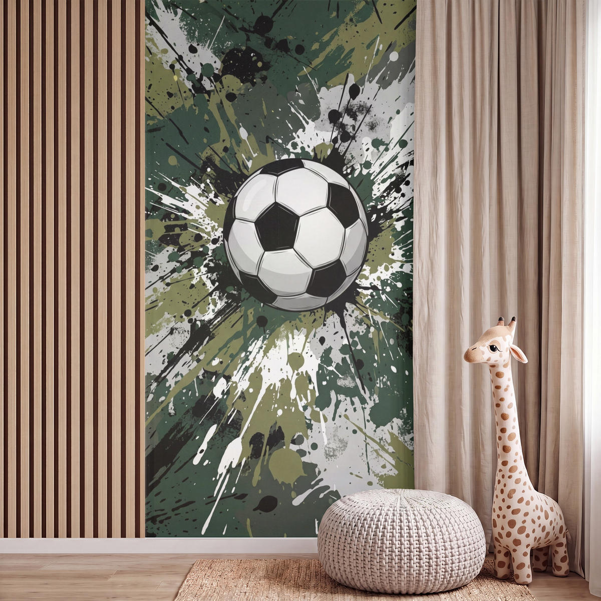 KINDERTAPETE - Fußball - Farbe - Spritzer - Grün - 140x300 cm - Dunkelgrün, Papier (140/300cm) - OnlyWow