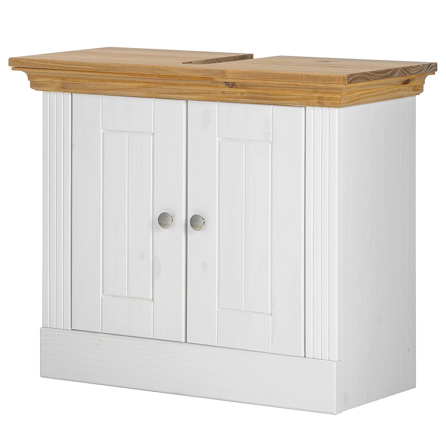 MASSIVER WASCHBECKENUNTERSCHRANK - Kiefer massiv - Silberfarben/Weiß, Holz/Metall (73/61/33cm) - home24