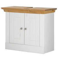 MASSIVER WASCHBECKENUNTERSCHRANK - Kiefer massiv - Silberfarben/Weiß, Holz/Metall (73/61/33cm) - home24