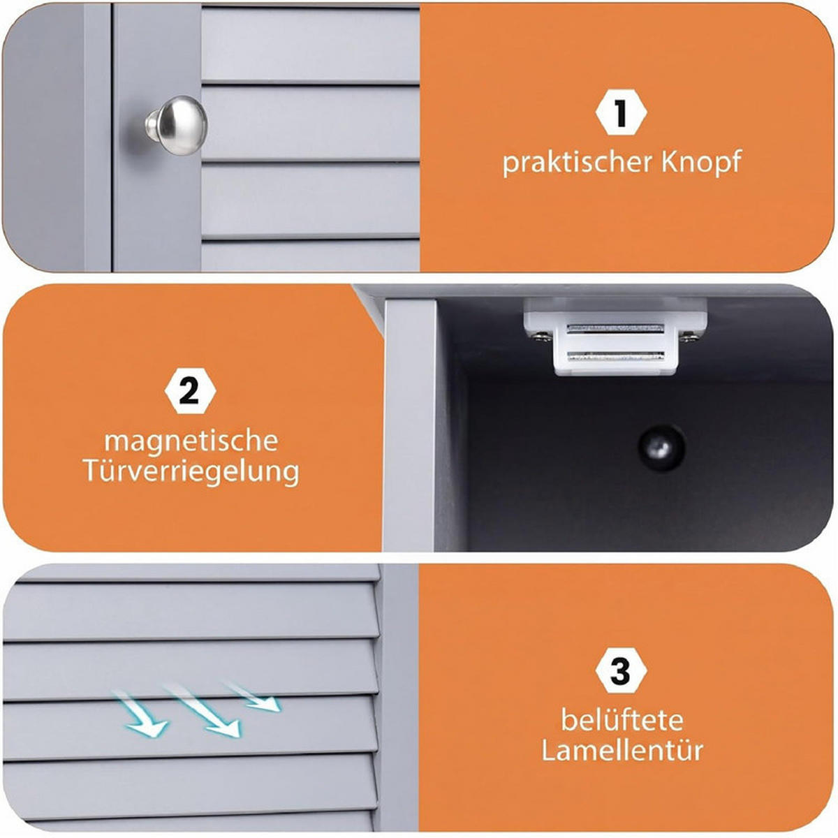 BAD-HÄNGESCHRANK mit verstellbarem Einlegeboden grau - Grau, Holzwerkstoff (42/70/17cm) - COSTWAY