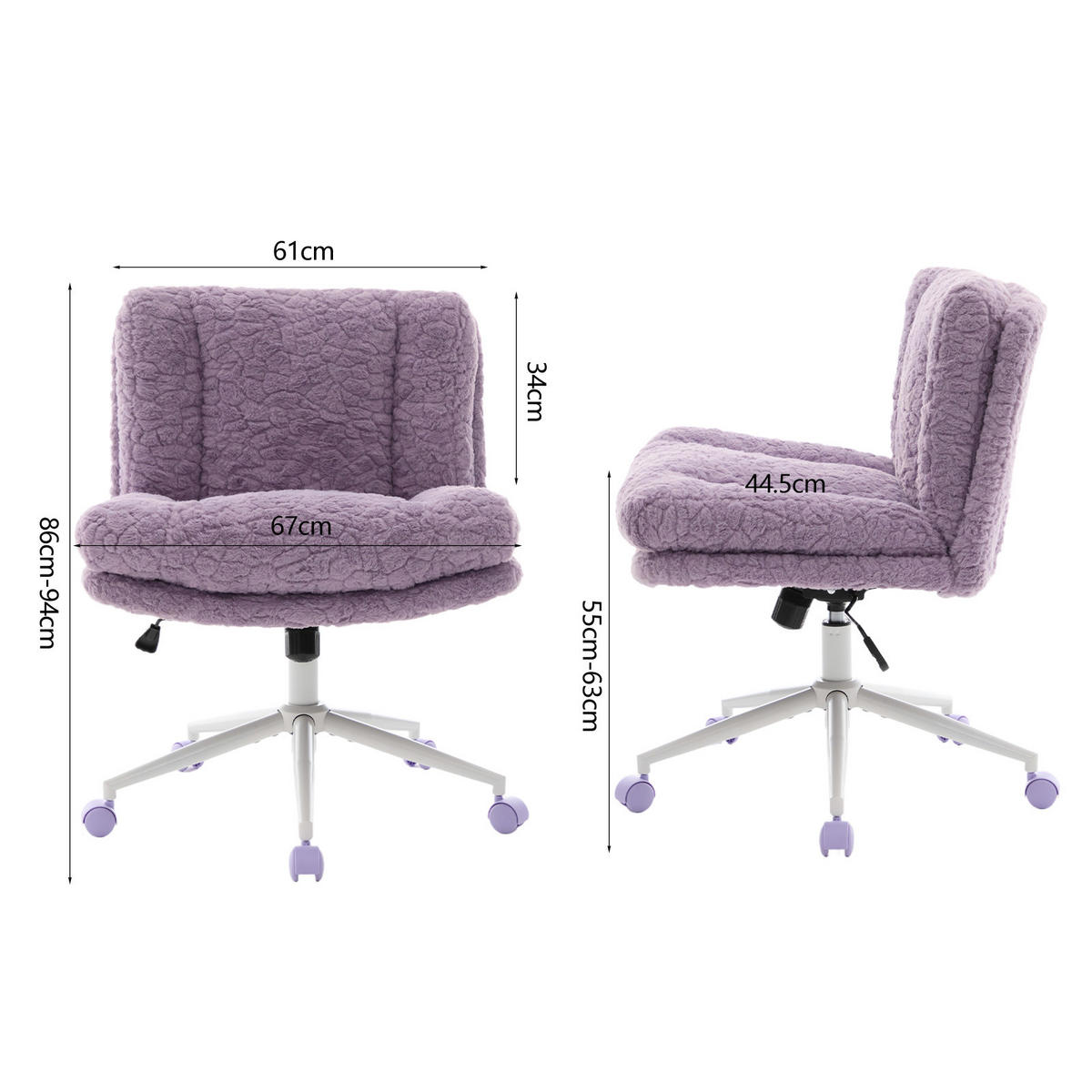 SCHREIBTISCHSTUHL Violett 63/67/94 cm höhenverstellbar - Lila, Metall (63/94/67cm) - PANGIVO