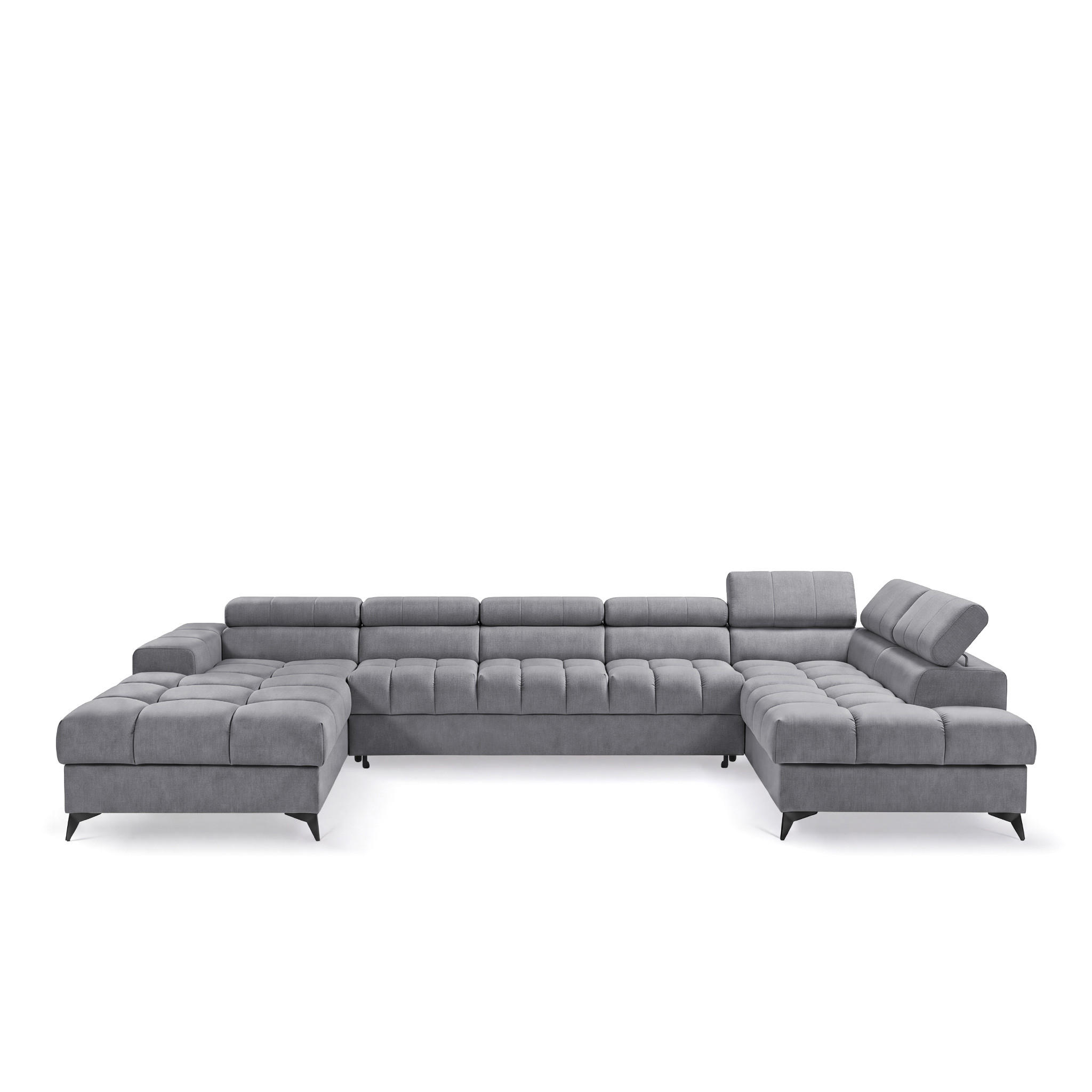 ECKSOFA PUDDING MAXI U Rechts mit Schlaffunktion 125x330 Velours Dunkelgrau - Dunkelgrau/Schwarz, Holz/Textil (421/203cm) - Muffo