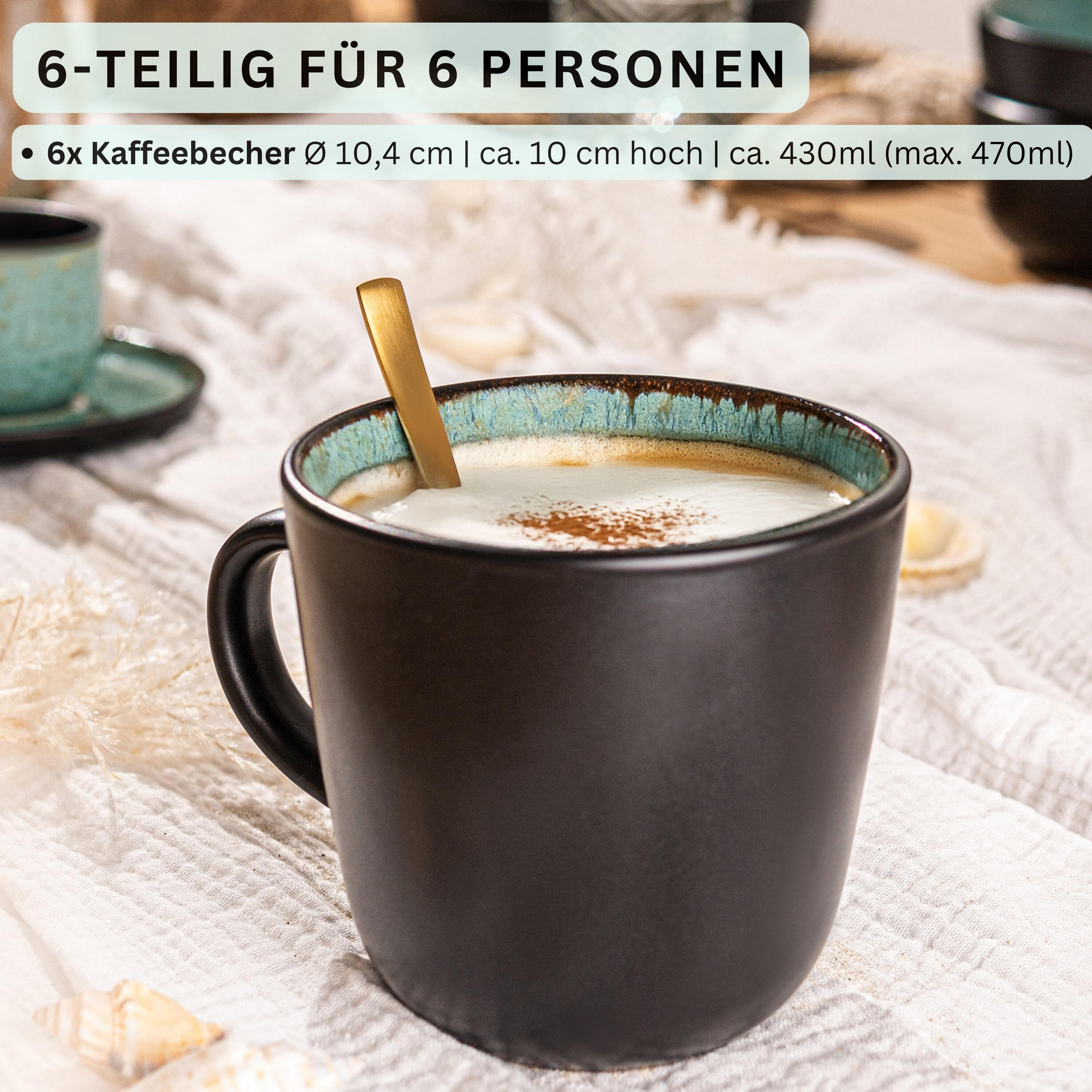 KAFFEEBECHER SET FIJI - 6 teilig aus Steingut - Grün, Keramik (0.43L) - Sänger