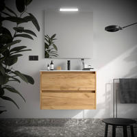 BADEZIMMERMÖBEL NOJA 800 2 Schubladen EICHE AFRIKA + Waschtisch + Spiegel - Schwarz, Metall (45/54/80cm) - Salgar