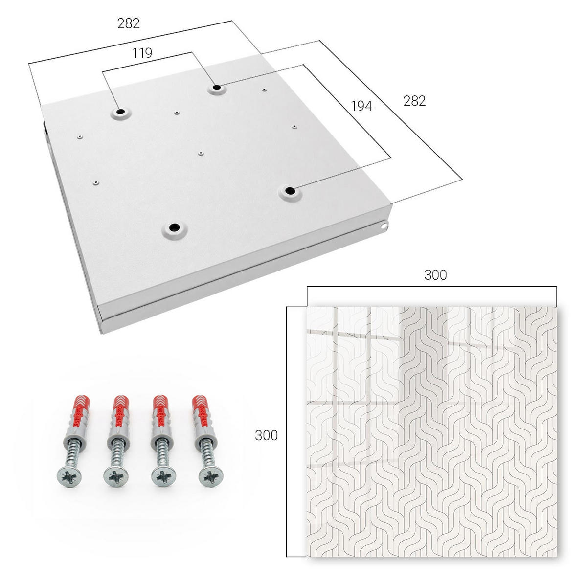 SCHLÜSSELBOX Weiß 30x30 cm – Türöffnung nach rechts - Geometrisches Muster - Beige, Metall (30/30/5cm) - TULUP