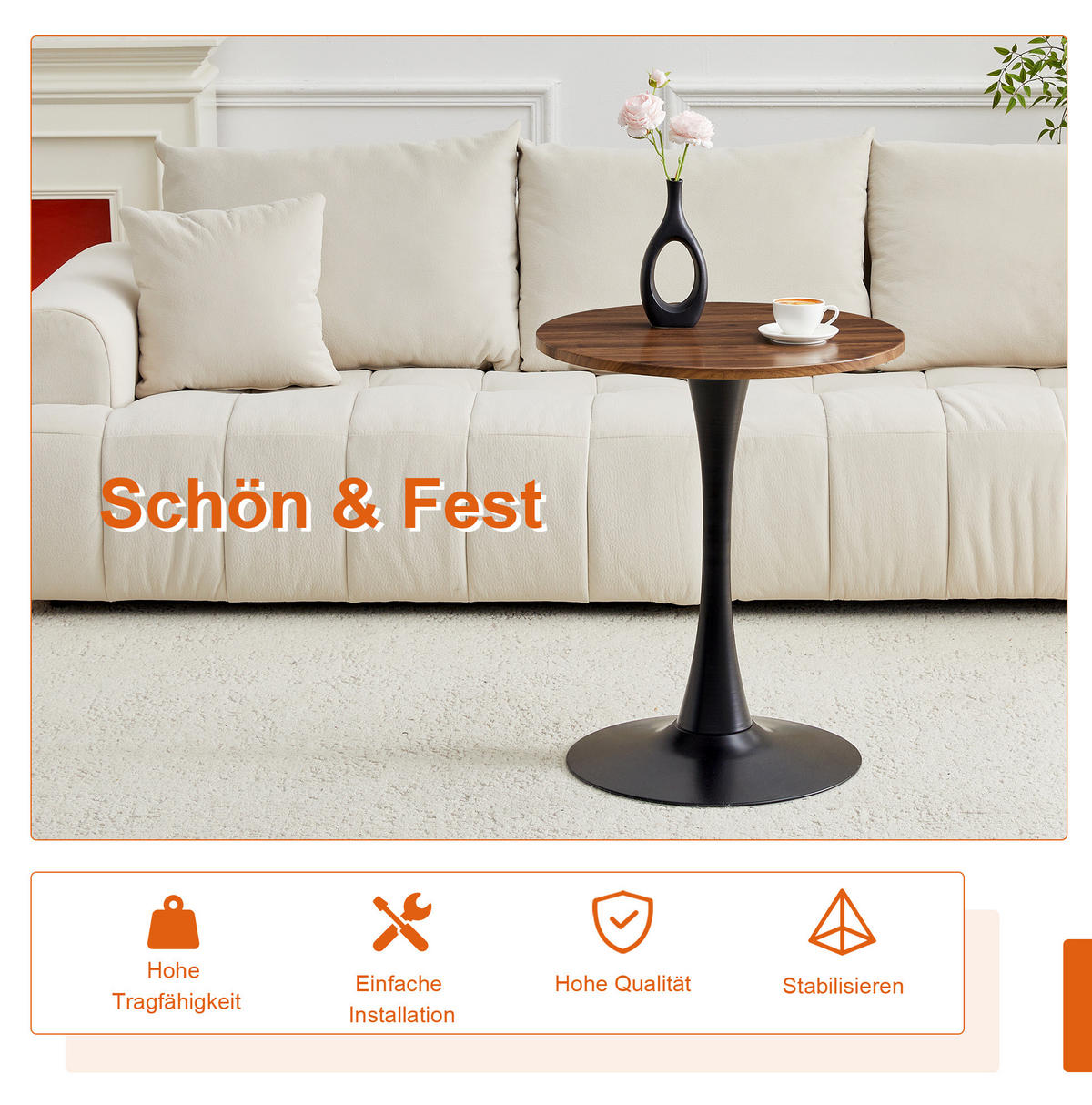 BEISTELLTISCH 60/72 cm Schwarz/Walnuss aus MDF und Metall - Schwarz, Holzwerkstoff (60/60/72cm) - OKMYHOME