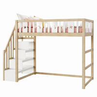HOCHBETT mit Stauraumtreppe 90x200 cm Massivholz Weiß/Natur - Braun, Holz (90/200cm) - Meubliv