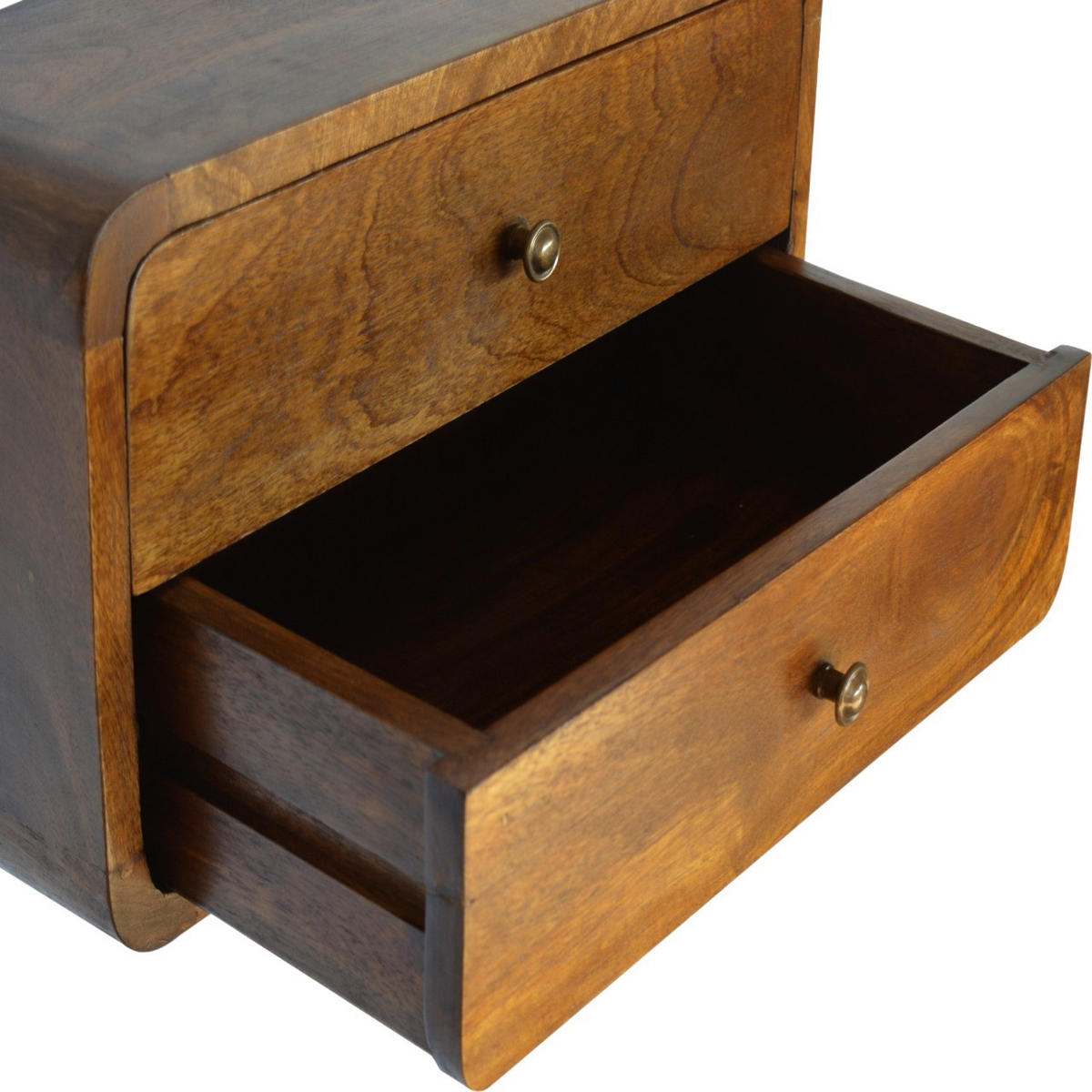 NACHTTISCH Wandmontiert, 2 Schubladen, Braun - Messingfarben/Braun, Holz/Metall (45/25/32cm) - Artisan Furniture