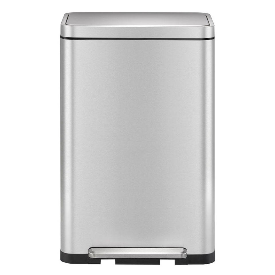 MÜLLEIMER Stilvoller Rechteckiger Mit Extra Breitem Pedal & Gedämpften Stay Open Deckel 63,7 x 36,2 x 29,7 cm 30 Liter Silber - Silberfarben, Metall (36.2/63.7/29.7cm) - PROREGAL