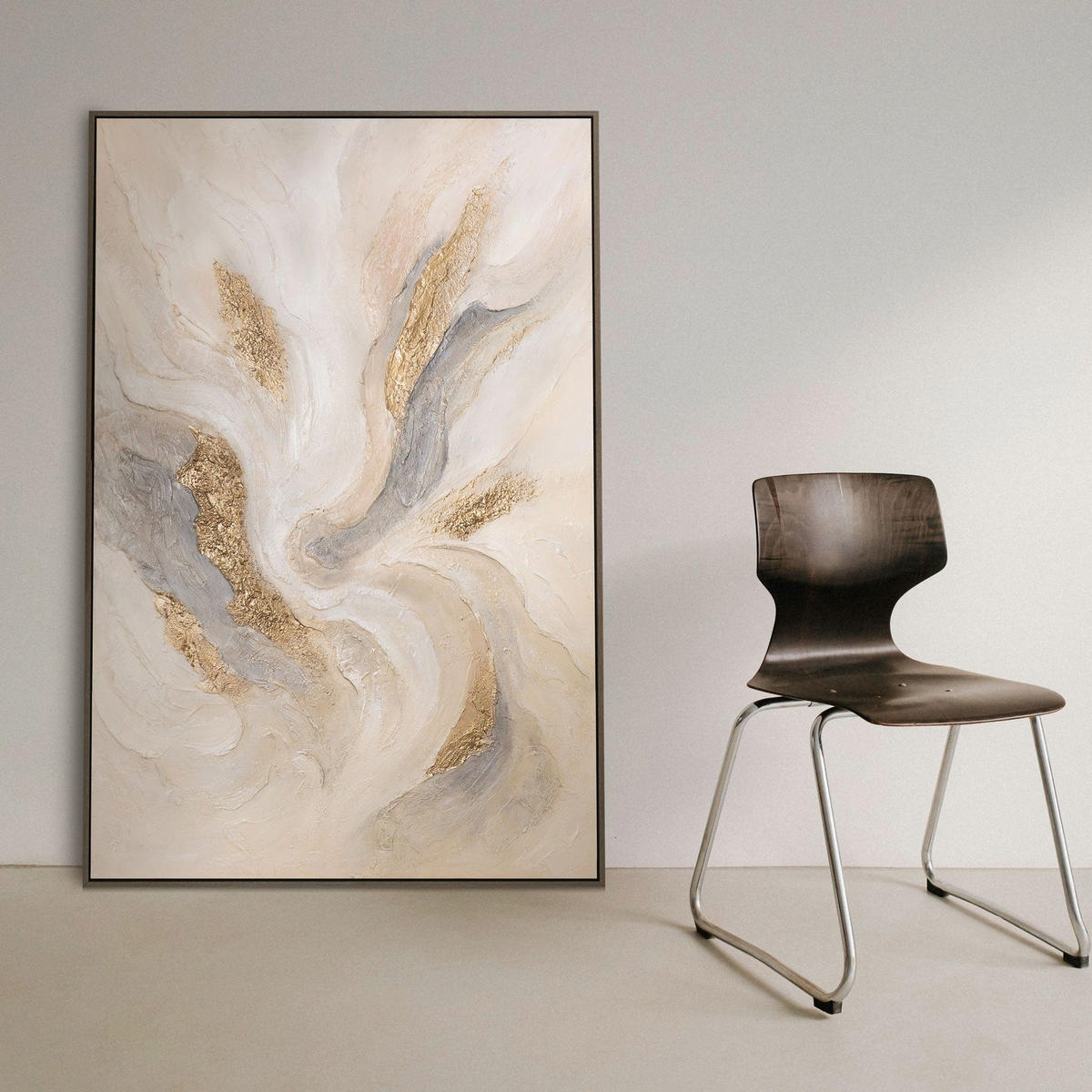 GEMÄLDE Strahlende Ströme Schattenfugenrahmen Beige 120x80 cm - Beige, Holz (120/80cm) - YS-art gallery