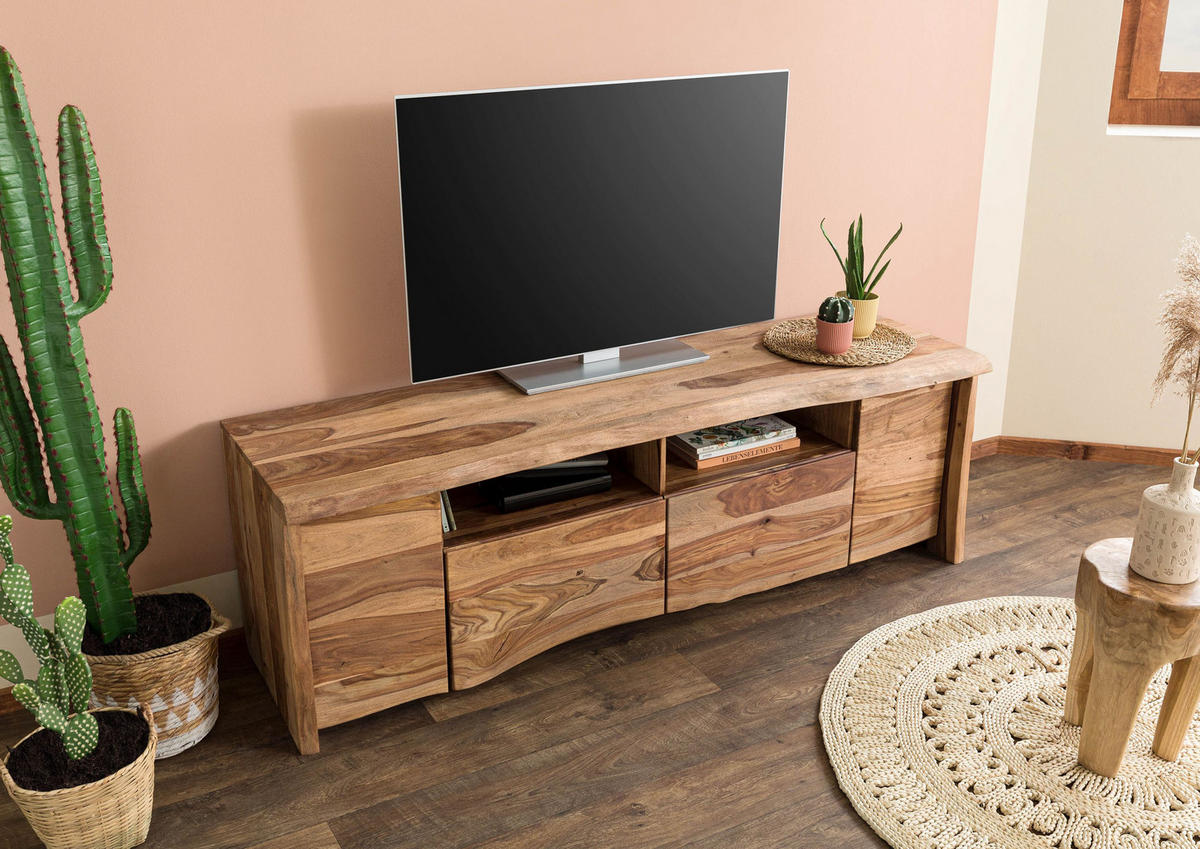 TV-BOARD Sheesham 178x48x58 natur lackiert / sandgestrahlt PURE SHEESHAM #222 - Naturfarben, Holz (178/58/48cm) - Massivmoebel24