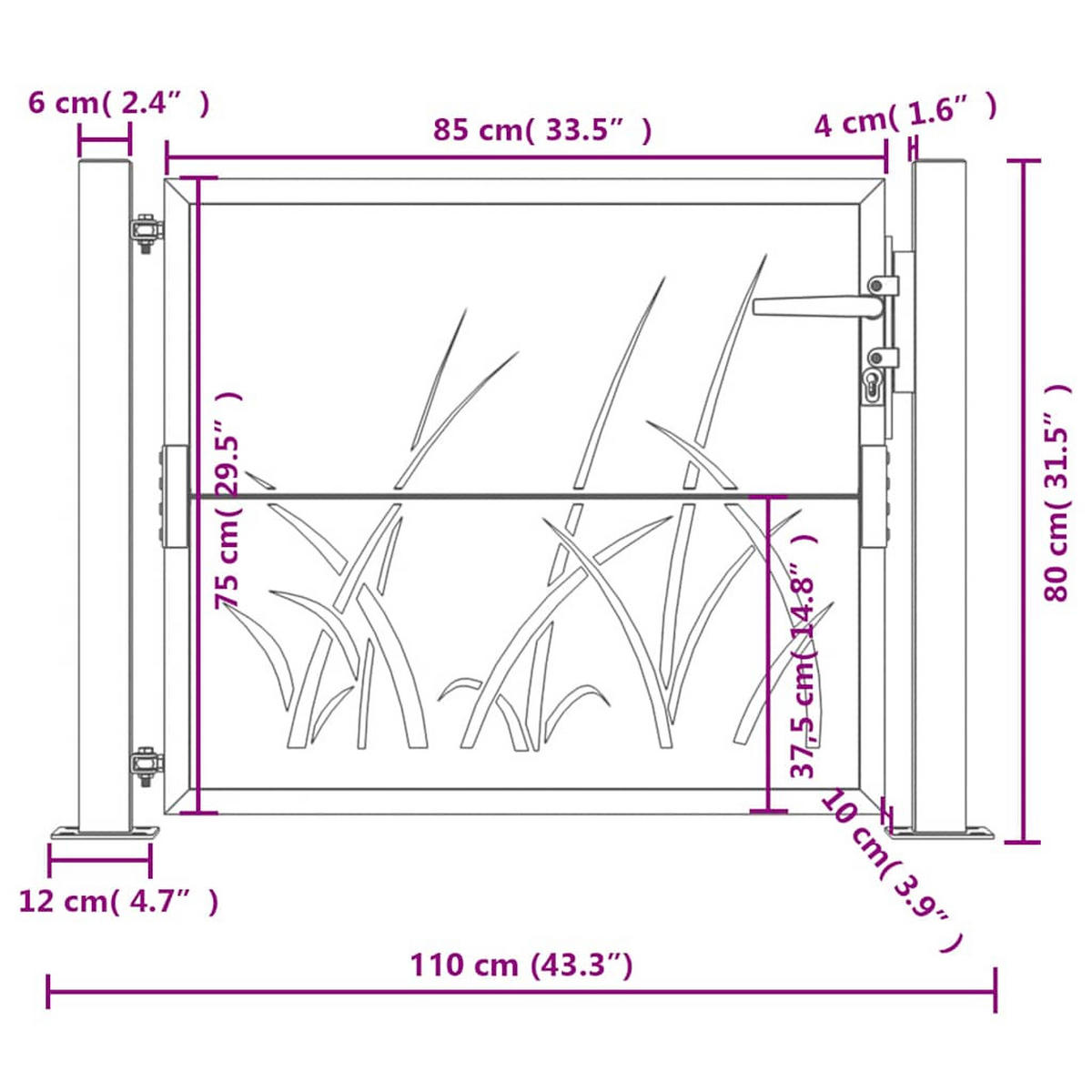 GARTENTOR im Gras-Design, 110/80 cm, aus Stahl, in Anthrazit, modern - Grau, Metall (75/80cm) - vidaXL