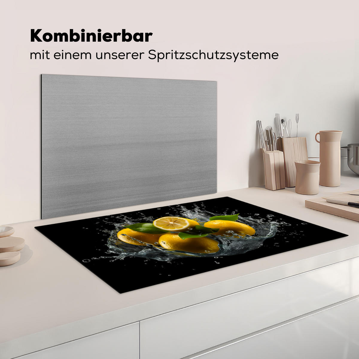 HERDABDECKPLATTE Zitrone - Obst - Gelb - Schwarz Induktionsmatte 83x51 cm - Gelb, Kunststoff (83/51.5/0.2cm) - MuchoWow