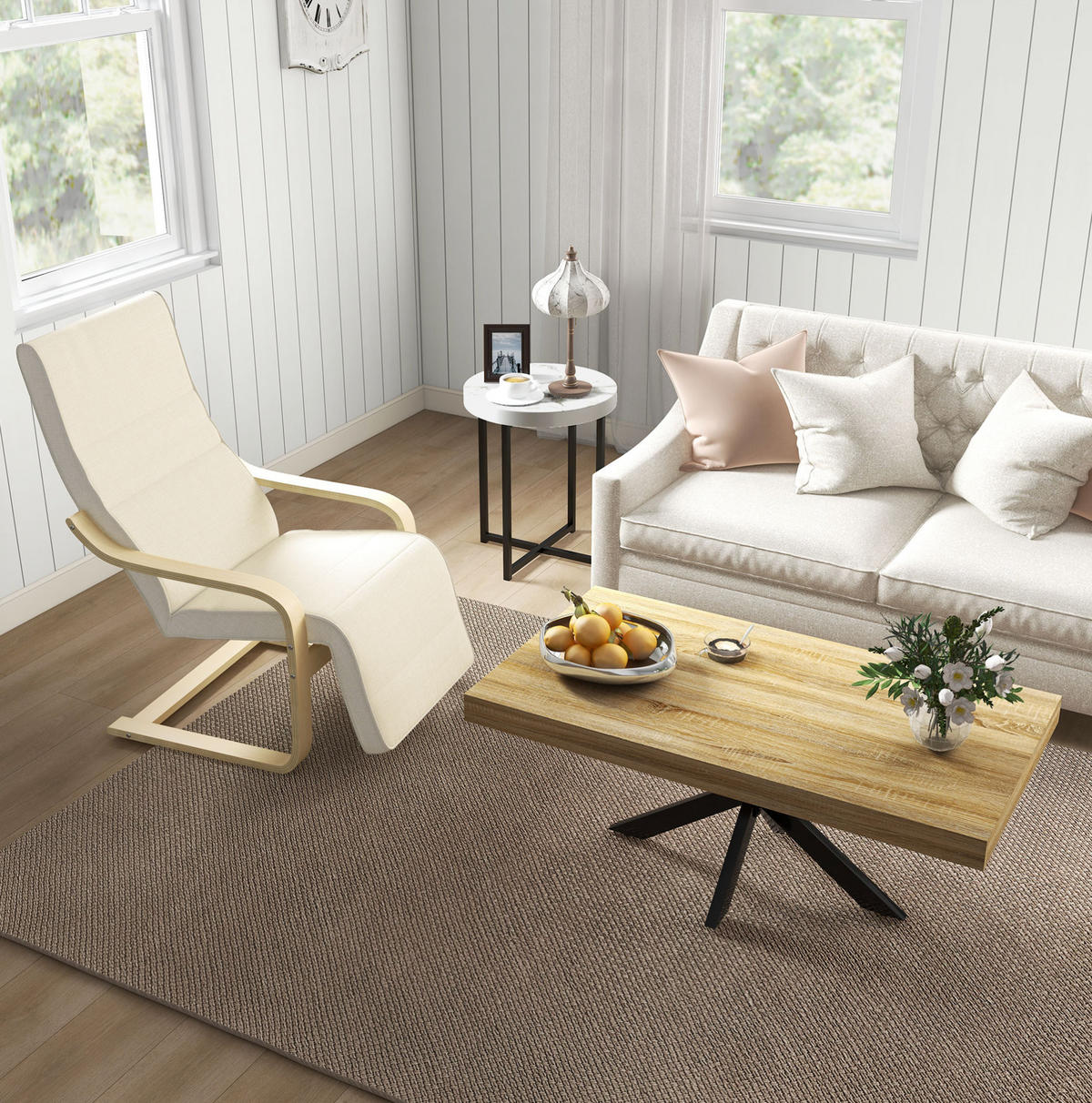 RELAXSESSEL 66,5/94/100 cm in Cremeweiß mit verstellbarem Fußteil - Creme, Textil (94/100/66.5cm) - Flora Grace