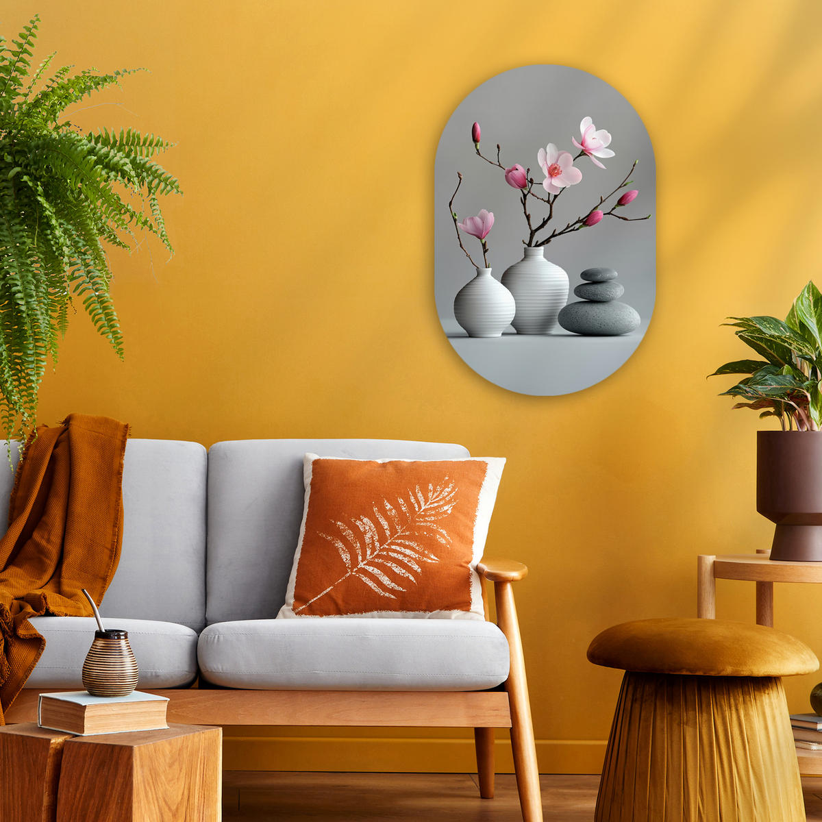 WANDBILD Magnolie - Blumen - Rosa - Zen-Steine 40x60 cm - Hellgrau, Kunststoff (40/60cm) - MuchoWow