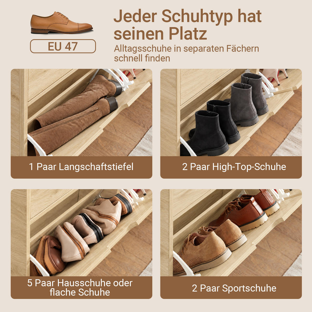 COMODĂ pentru intrare cu 4 sertare și suport pentru pantofi - culoare naturală, compozit lemnos/metal (100/90/19cm) - SoBuy