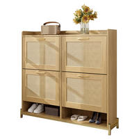 SCHUHSCHRANK in Eichenfarben Schuhkipper mit 4 Rattantüren für Eingangsbereich und Flur, B108.5/T24/H100 cm - Eichefarben/Goldfarben, Holzwerkstoff/Metall (108.5/100/24cm) - STILVORA