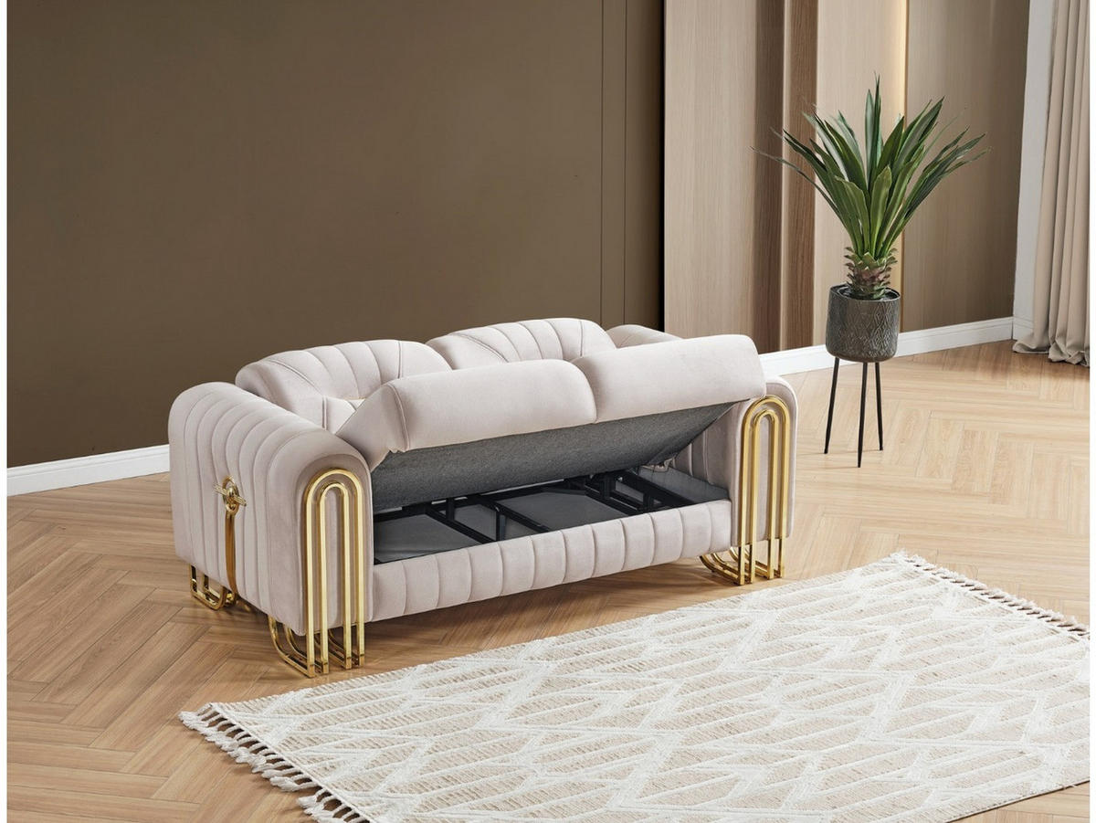 SITZGARNITUR Bogota, Beige Stellvariante 3+2+1 - Beige, Holzwerkstoff/Metall (240/87/98cm)