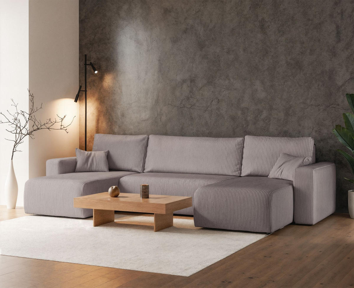 WOHNLANDSCHAFT Pianoni Beige Cordbezug - Beige/Schwarz, Kunststoff/Textil (312/83/140cm) - Selsey