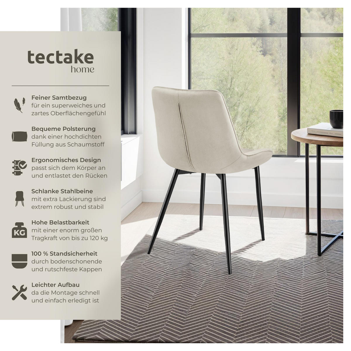 STUHL 8er Set Monroe 48 x 59 x 82 5 cm creme - Creme, Kunststoff (48/82.5/59cm) - tectake