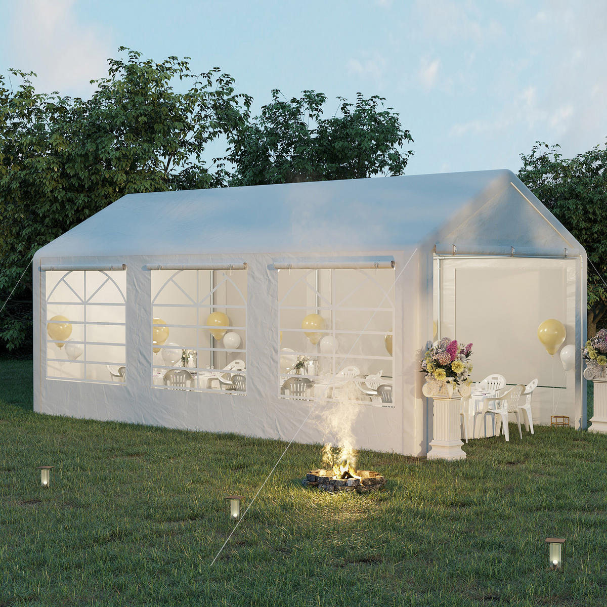 PAVILION DE-12635 600/300 cm mit 6 Fenstern und 4 Seitenwänden Weiß - Weiß, Kunststoff (300/280/600cm) - ComfortXL