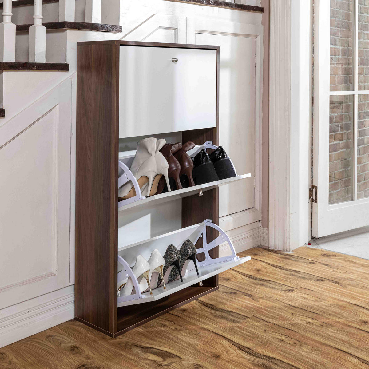 SCHUHSCHRANK Braun weiß - Braun/Weiß, Holz (63/113/24cm) - Urban Meuble