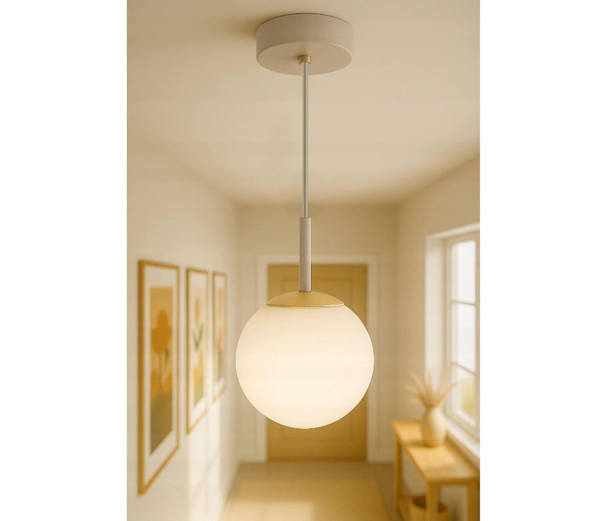 PENDELLEUCHTE ECRU II - Beige/Goldfarben, Glas/Metall (14/14/100cm) - kiki design