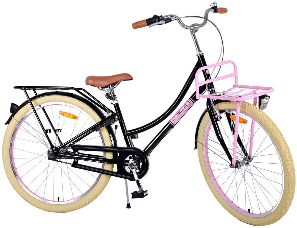 KINDERFAHRRAD Excellent - Mädchen - 26 Zoll - 3 Gänge - Rücktritt + Handbremse - Schwarz - Schwarz, Metall (77cm) - TPFSports