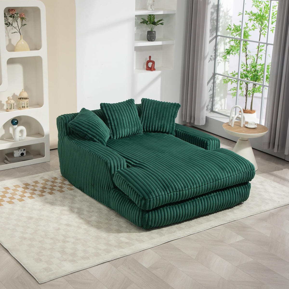 BIGSOFA Chaiselongue Cord mit 3 Kissen bodennah und ergonomisch 125/155/63 cm Smaragdgrün - Smaragdgrün, Textil (63/125/155cm) - Redom