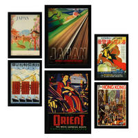 POSTER Set Mit 6 Asien Vintage Tourismus Werbetafeln A3 & A4 Rahmenlos - Klar, Papier (29/3cm) - Nacnic