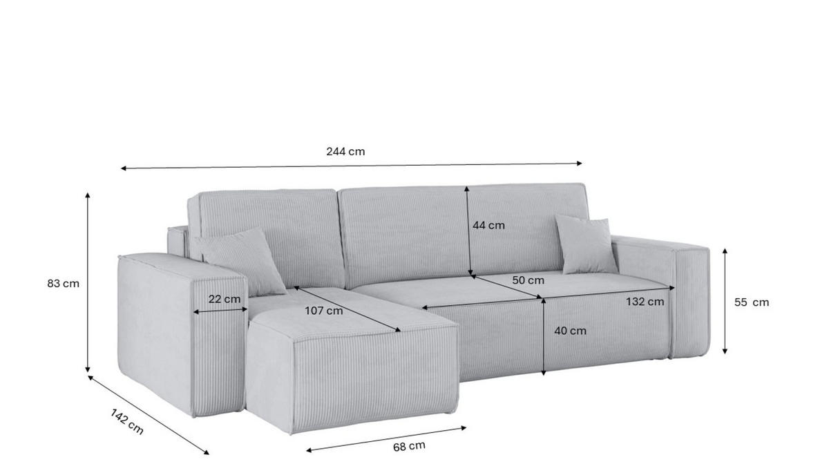ECKSOFA Mit Schlaffunktion Und Bettkasten BEST Stoff Poso Dicker Cord Grau Links - Grau, Holz/Textil (142/244cm) - Kaiser Möbel