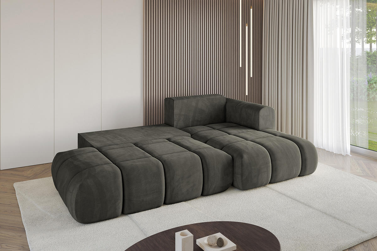 ECKSOFA Ottomane Rechts CLOUD-L 289x180x40 Schwarz Velours - Schwarz, Holzwerkstoff/Kunststoff (289/180cm) - ALTDECOR