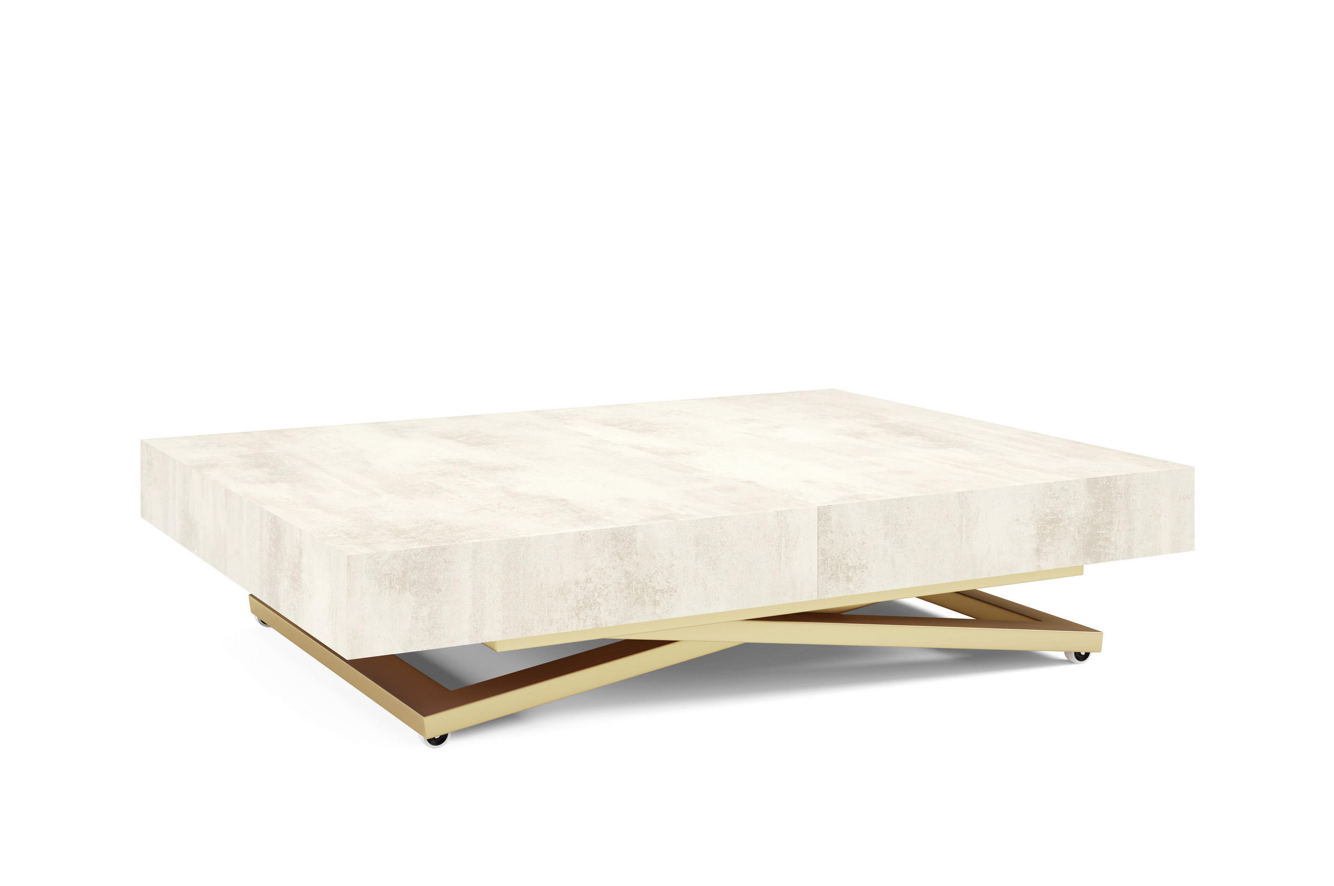 COUCHTISCH SANNA U - Goldfarben/Creme, Holzwerkstoff/Metall (80/120/27cm) - Meblini