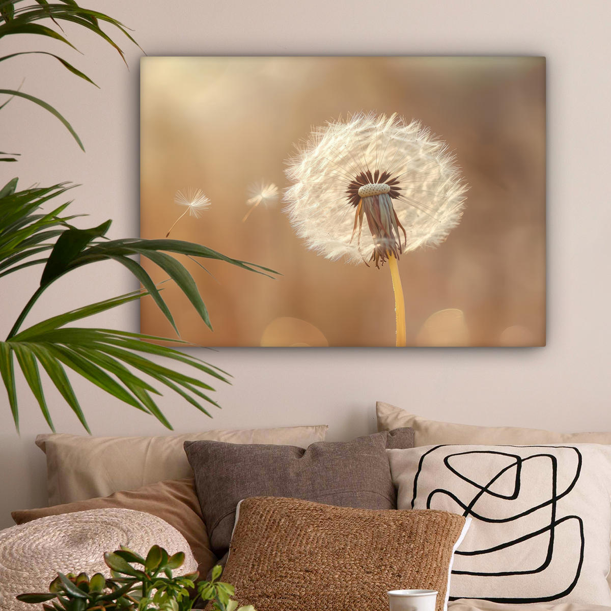 LEINWANDBILD Löwenzahn - Beige - Natur - Blume Wandbilder 80x60 cm - Hellbraun, Textil (80/60cm) - MuchoWow