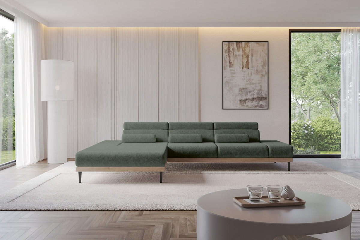 ELEKTRISCHES ECKSOFA Links MONA 316x205x85 Grün Velours - Grün, Holzwerkstoff/Textil (316/205cm) - ALTDECOR
