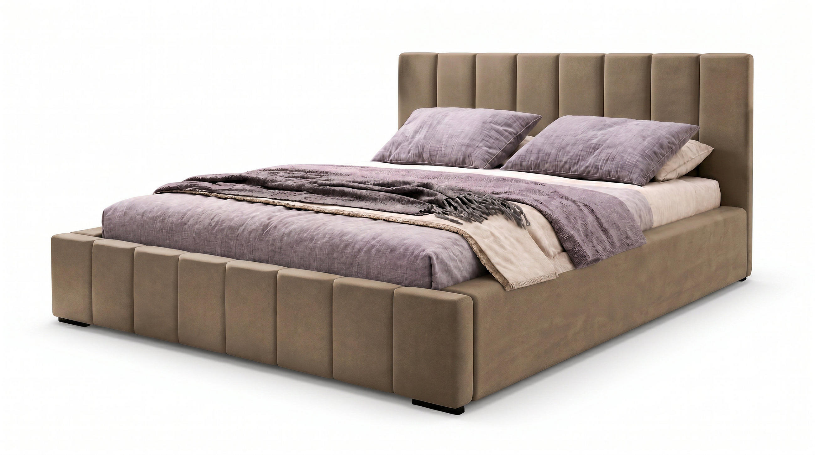 POLSTERBETT Nero 140x200 cm, Doppelbett mit Bettkasten und Lattenrost aus Holz, Velourstoff: Braun - Braun, Holz/Kunststoff (140/200cm) - Marpur