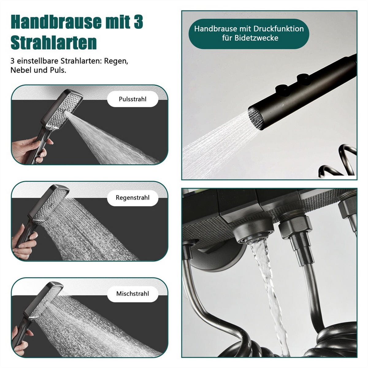 DUSCHSYSTEM mit Digitalanzeige und LED-Beleuchtung - Höhenverstellbare Duschstange mit Handbrause - Grau - Grau, Metall (35/120/30cm) - DELFA